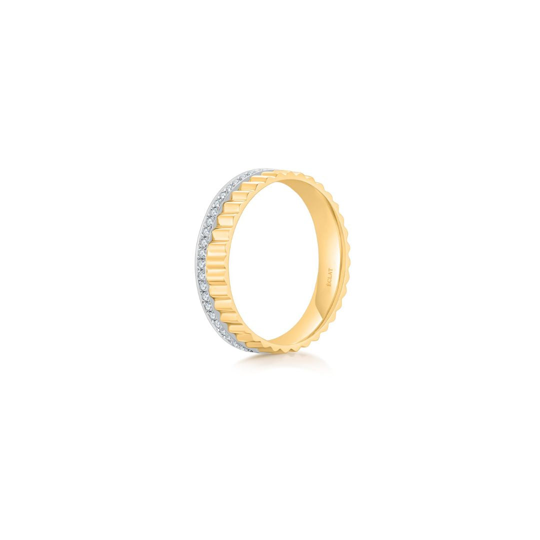 Fluted Band (Yellow Gold) with Pave Stones Side - Eclat by Oui