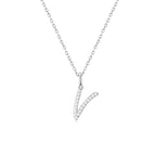 Classic Script Initial Necklace White Gold (V) - Eclat by Oui