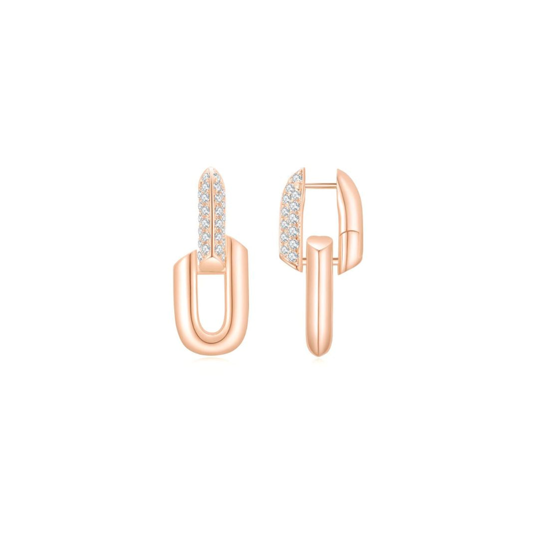 HeartWear Pave Link Earrings RG (Front) - Eclat by Oui