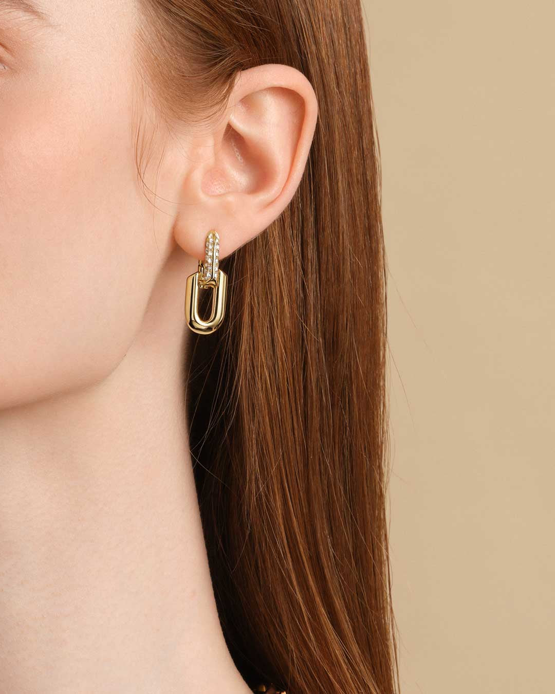 HeartWear® Pave Link Earrings (YG) (Model) - Eclat by Oui