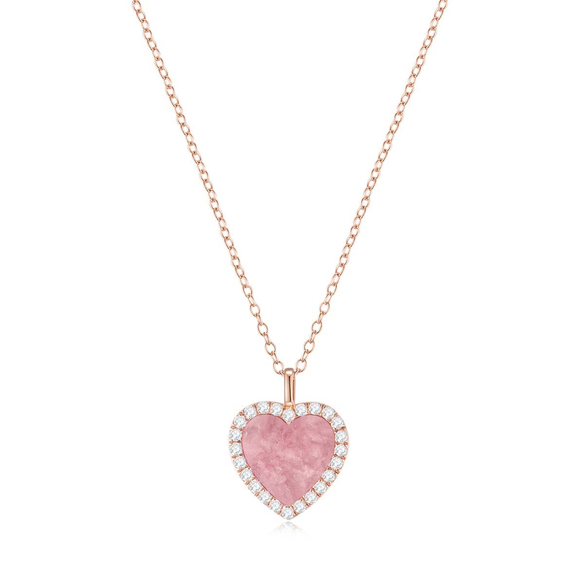 My Heart Rhodonite Pendant Neckalce with Halo (Rose Gold) (Front) - Eclat by Oui