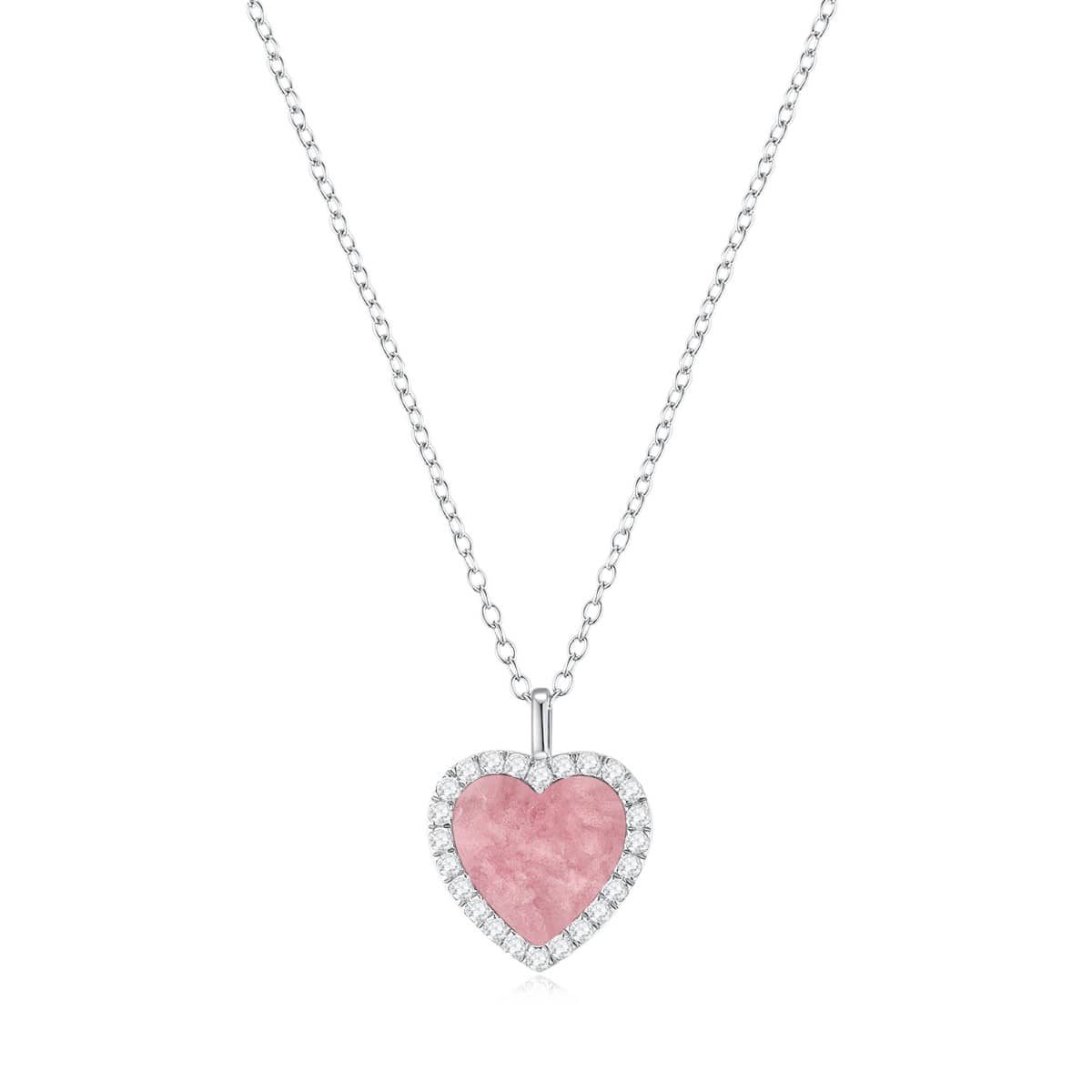 My Heart Rhodonite Pendant Neckalce with Halo (White Gold) (Front) - Eclat by Oui
