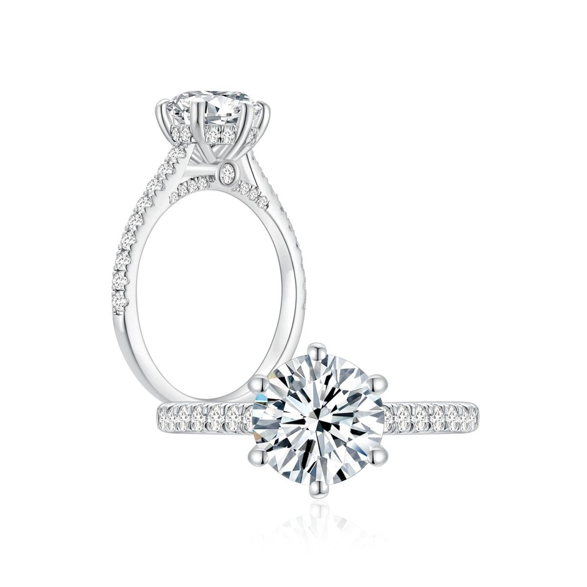 Paige Round Solitaire Pave Ring (6 Prong) (Sample)