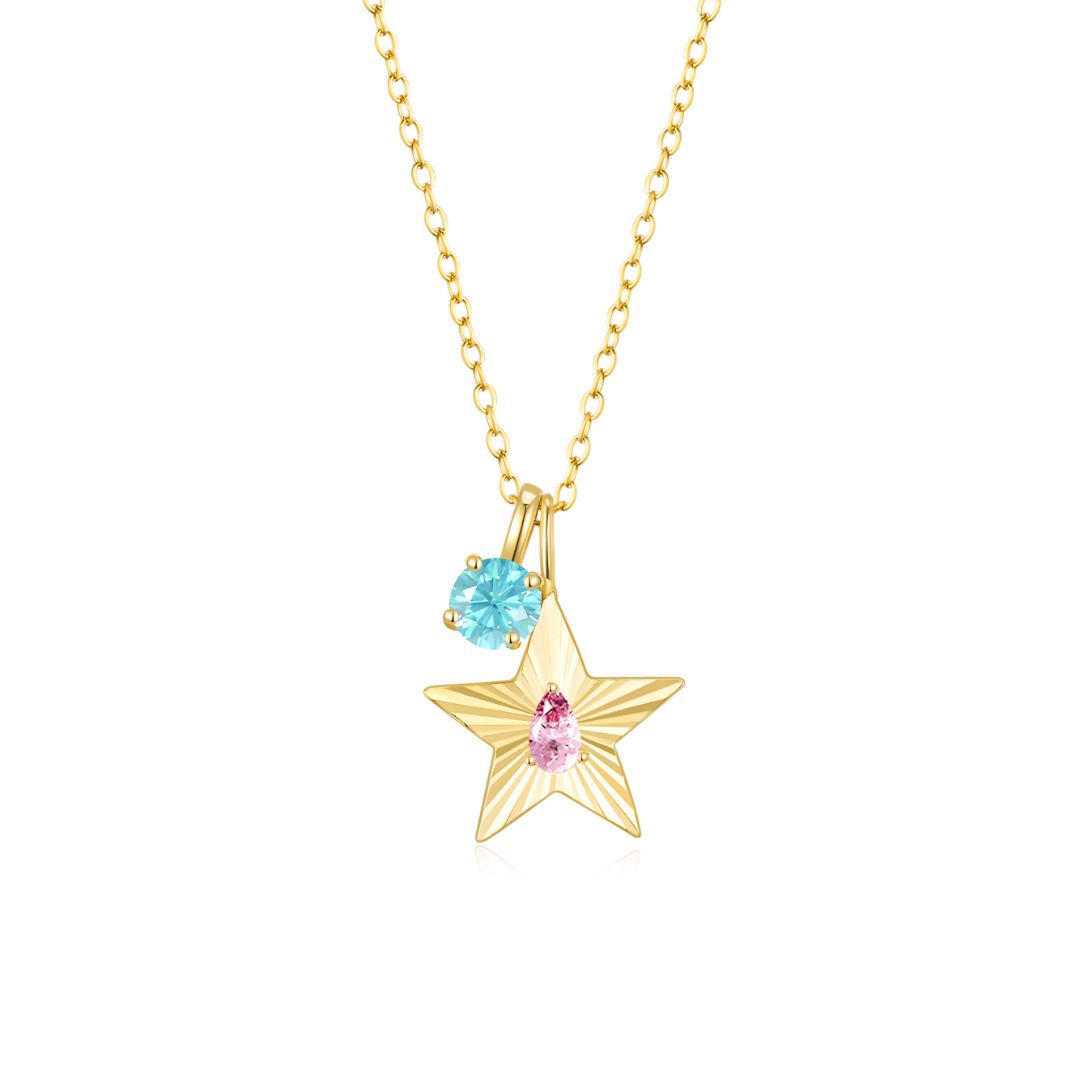 The Star Necklace with 4 Prong Solitaire Pendant YG (4mm) (Oct, Mar) - Eclat by Oui