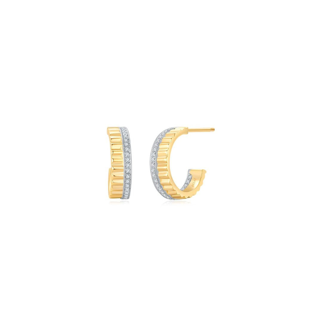 Fluted Earrings (Yellow Gold) with Pave Stones - Eclat by Oui