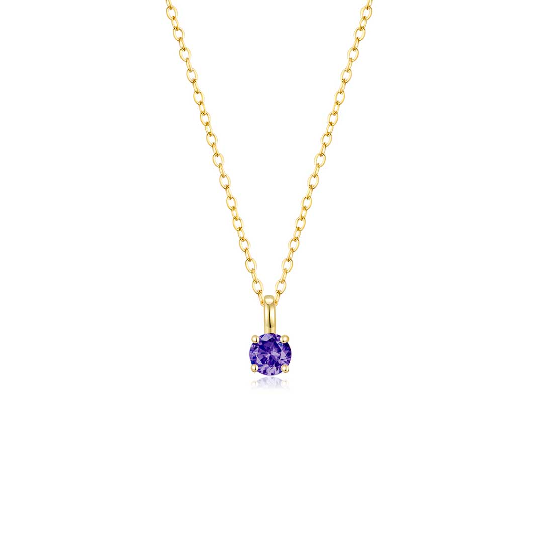 4 Prong Solitaire Pendant Necklace Feb (YG) - Eclat by Oui