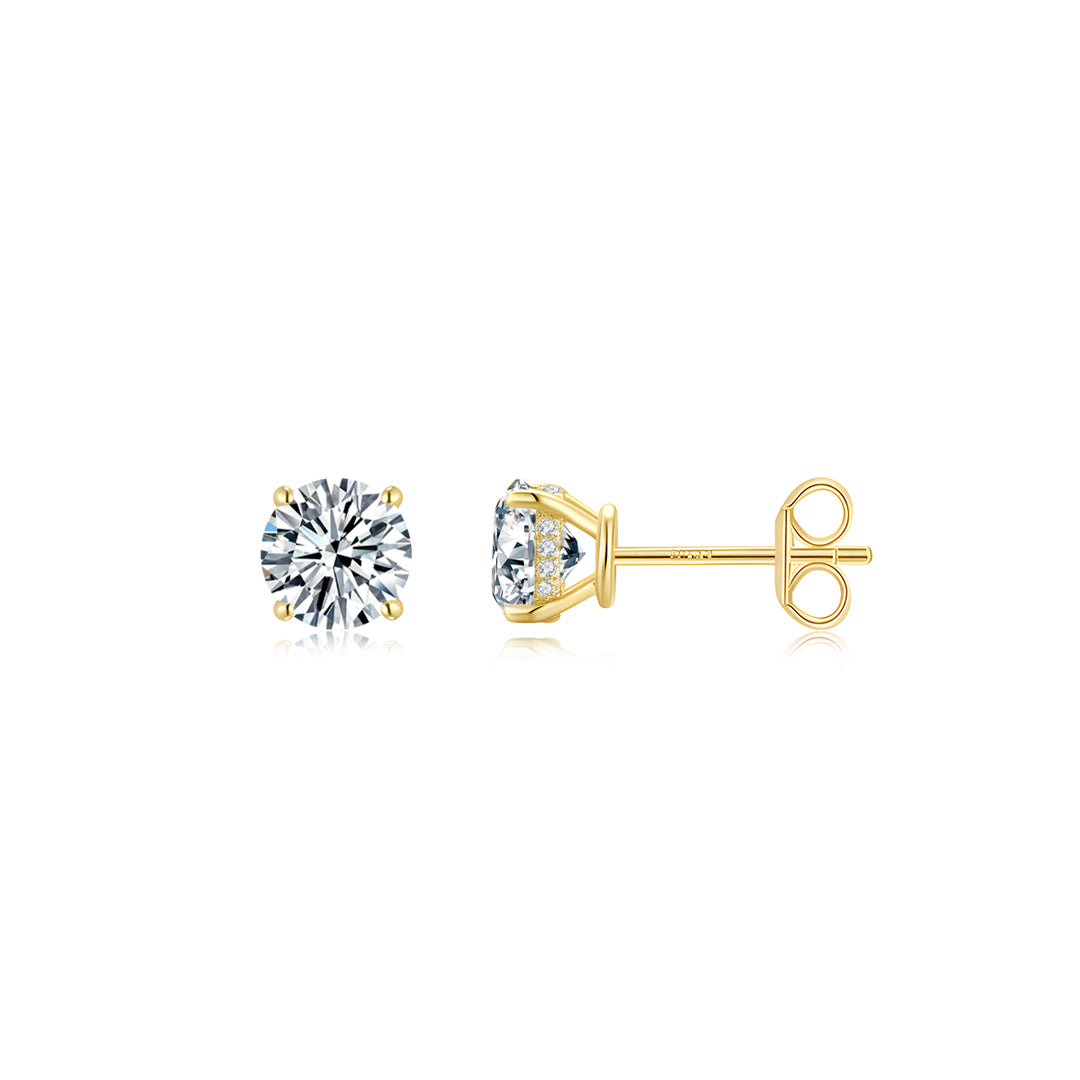 4 Prong Round Solitaire Ear Studs V4 YG - Éclat by Oui