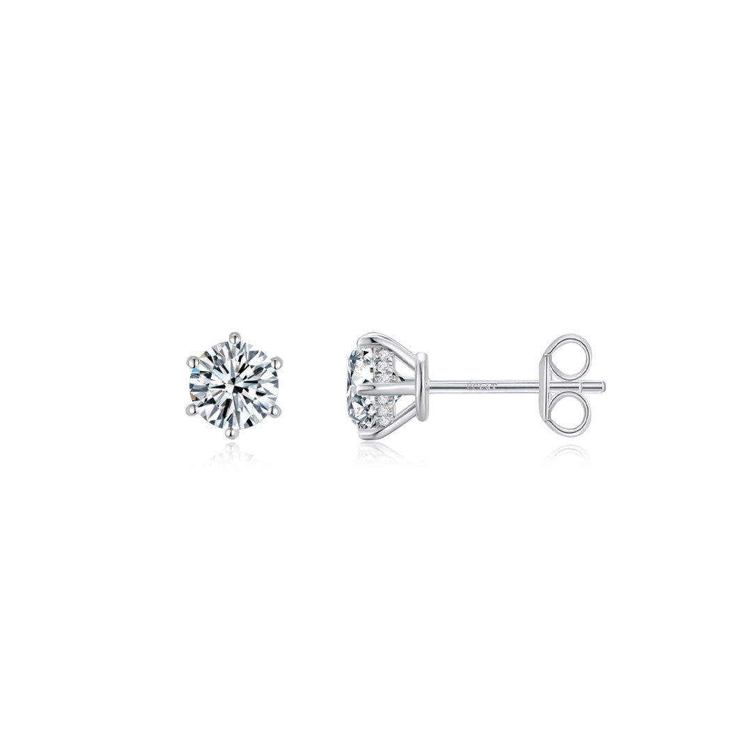 6 Prong Round Solitaire Ear Studs V3 WG - Éclat by Oui 