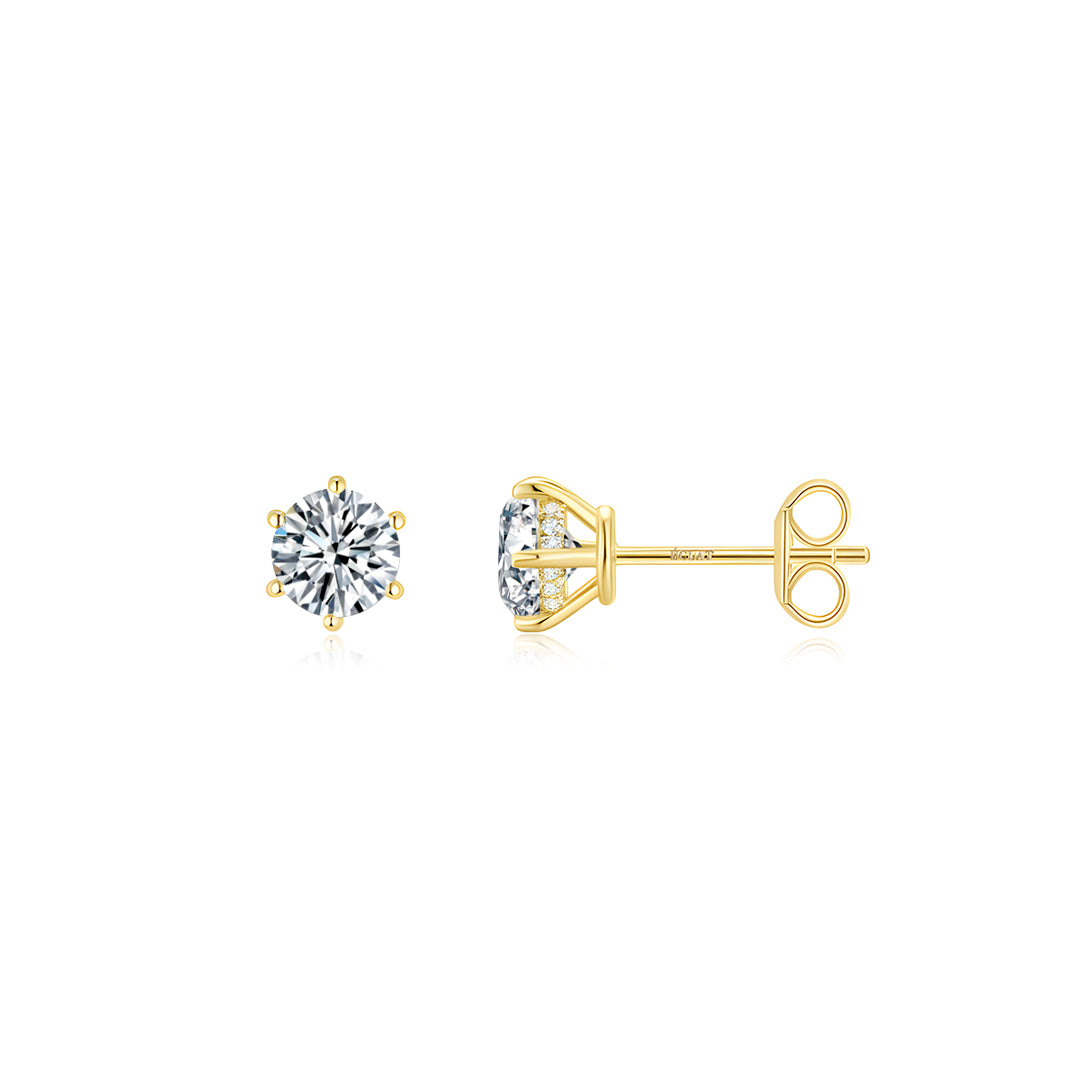 6 Prong Round Solitaire Ear Studs V3 YG - Éclat by Oui