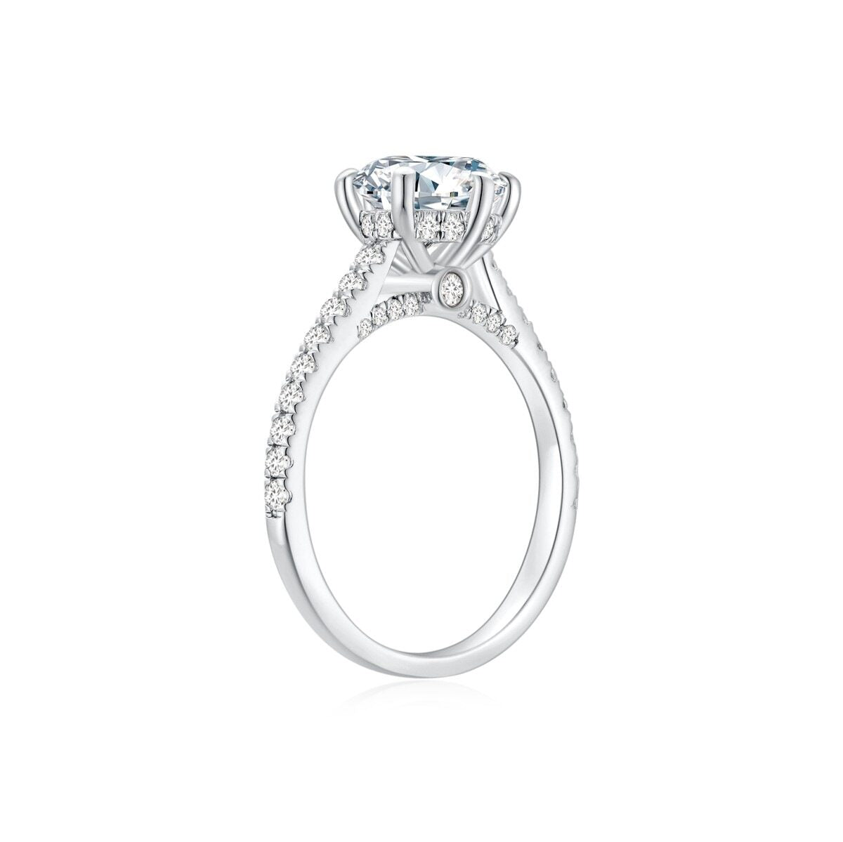 Paige Round Solitaire Pave Ring (6 Prong) (Sample)