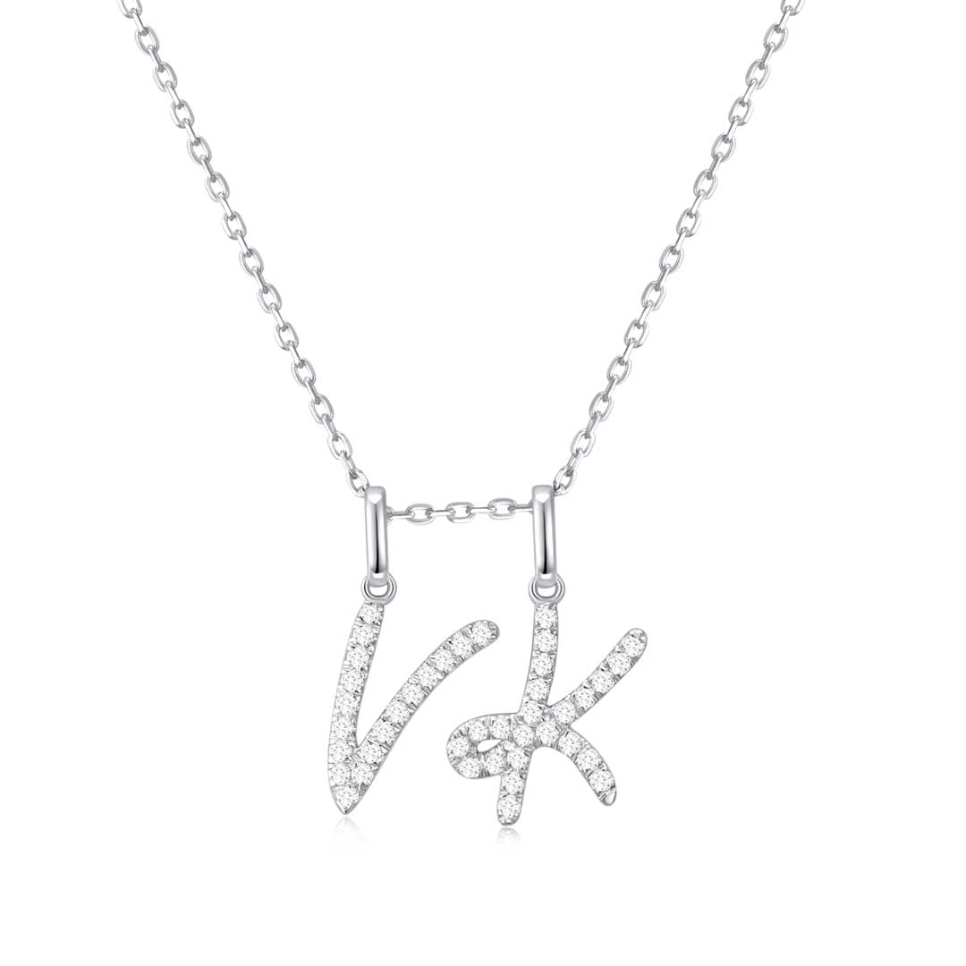 Classic Script Duo Initial Necklace White Gold (VK) - Eclat by Oui