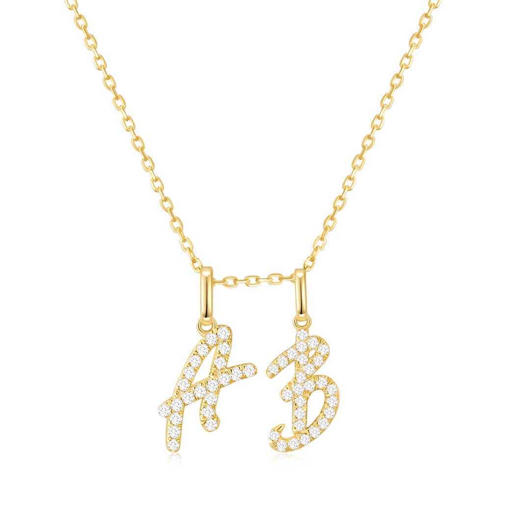 Classic Script Duo Initial Necklace Yellow Gold - Eclat by Oui