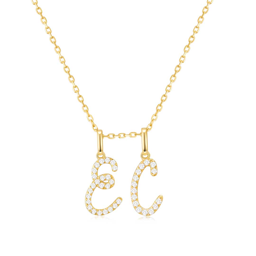 Classic Script Duo Initial Necklace Yellow Gold (EC) - Eclat by Oui