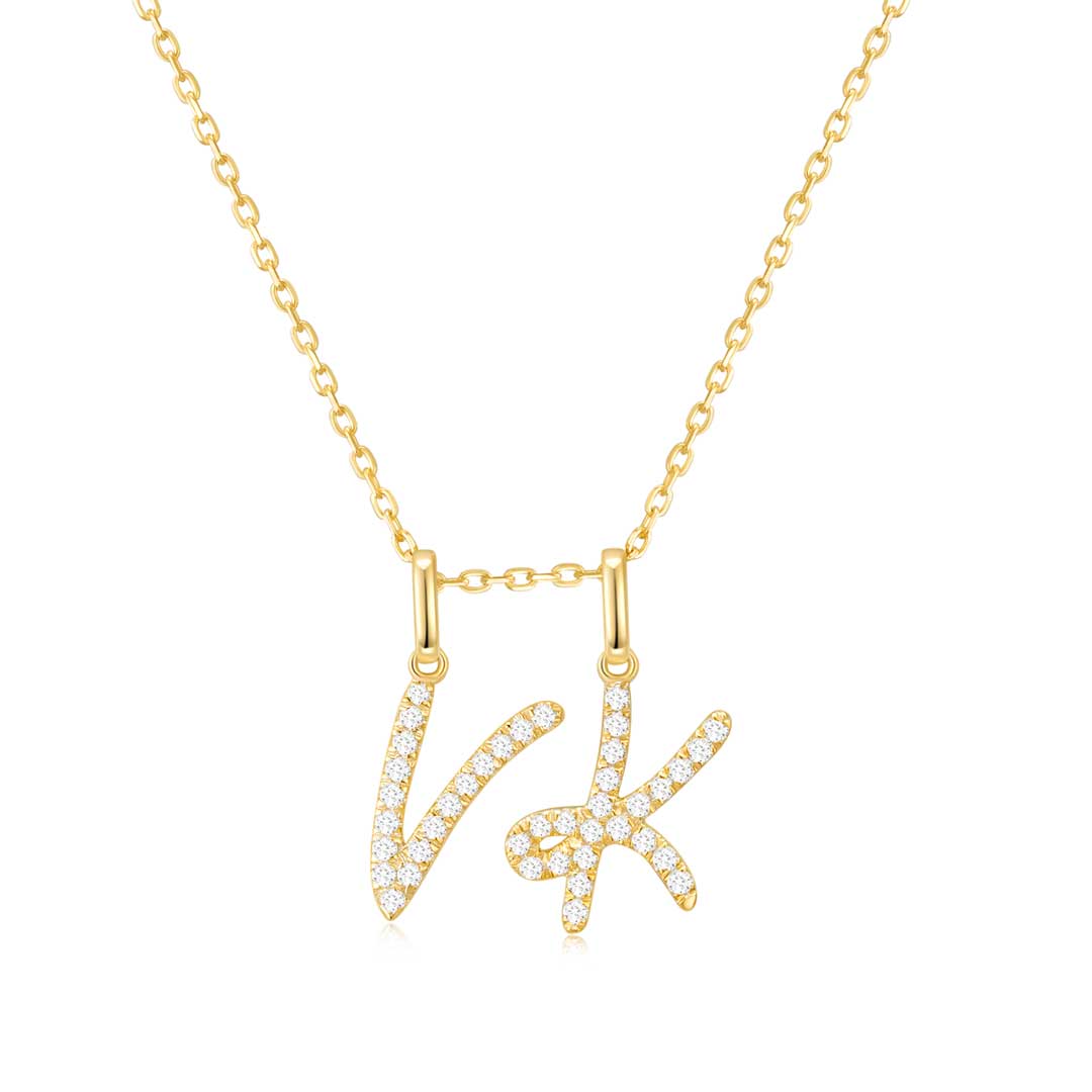 Classic Script Duo Initial Necklace Yellow Gold (VK) - Eclat by Oui 
