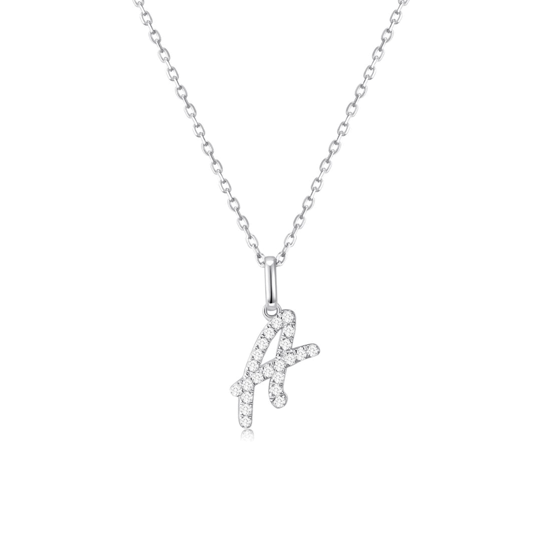 Classic Script Initial Necklace White Gold (A-Z) - Eclat by Oui