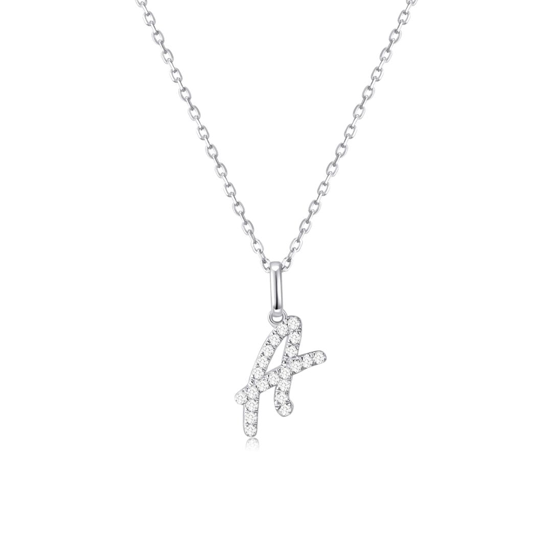 Classic Script Initial Necklace White Gold (A) - Eclat by Oui