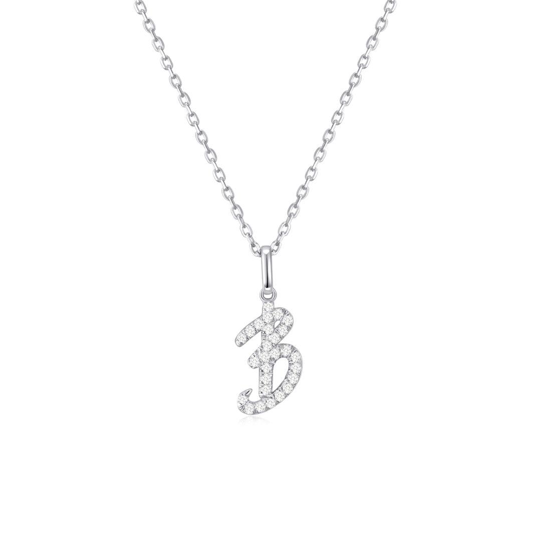 Classic Script Initial Necklace White Gold (B) - Eclat by Oui