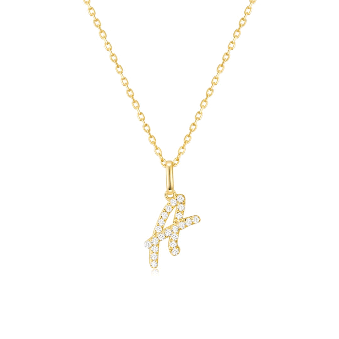 Classic Script Initial Necklace Yellow Gold (A-Z) - Eclat by Oui