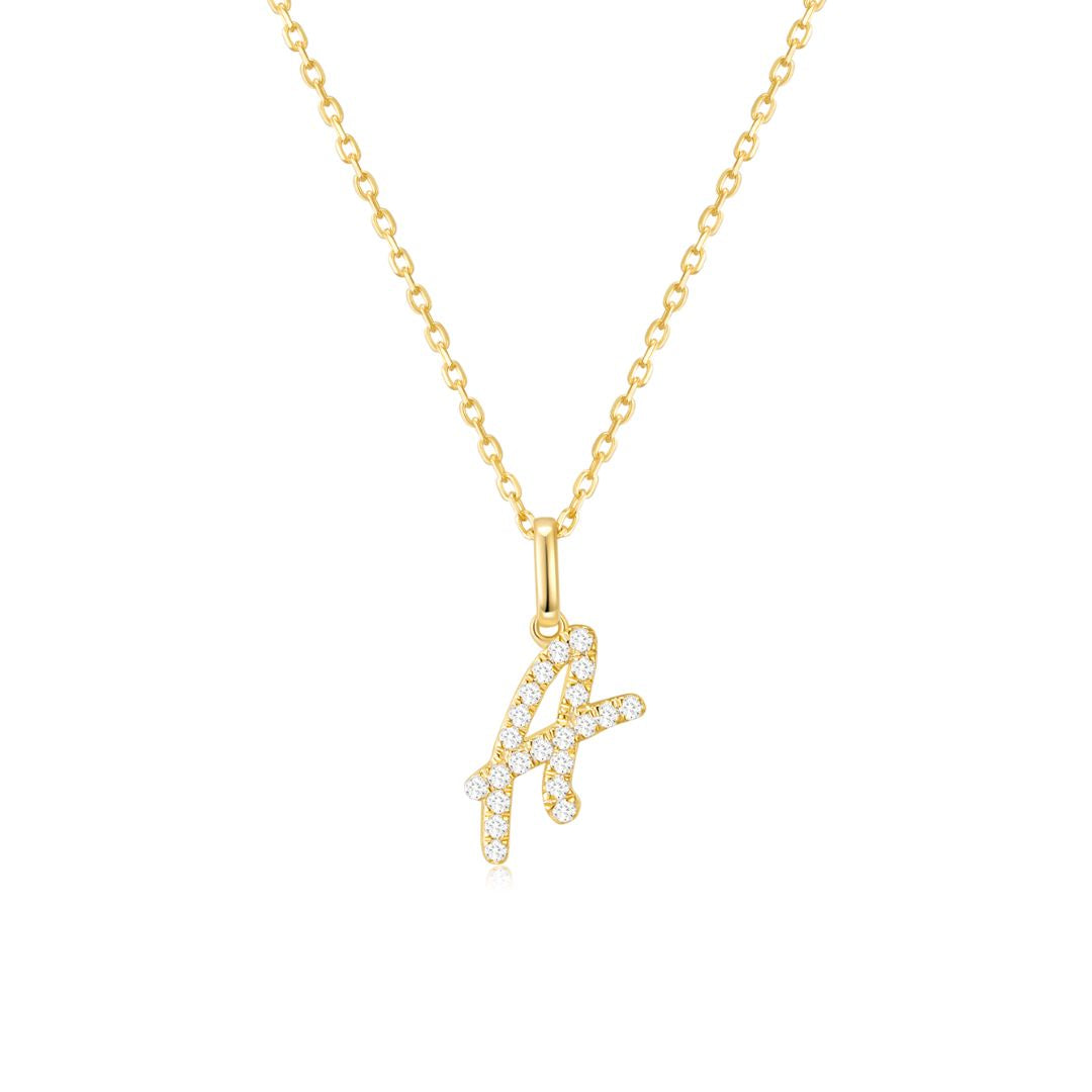 Classic Script Initial Necklace Yellow Gold (A) - Eclat by Oui