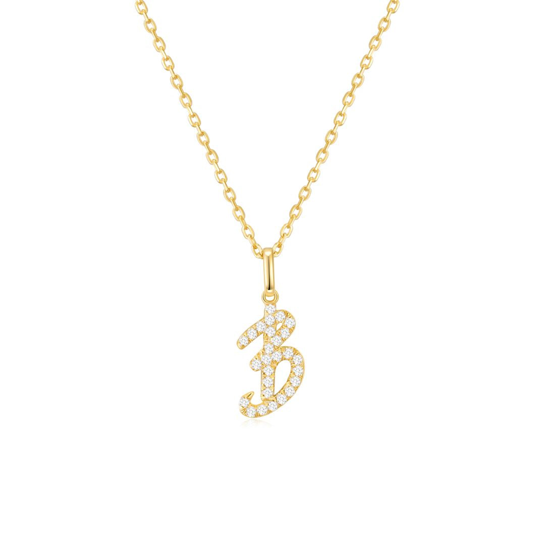Classic Script Initial Necklace Yellow Gold (B) - Eclat by Oui