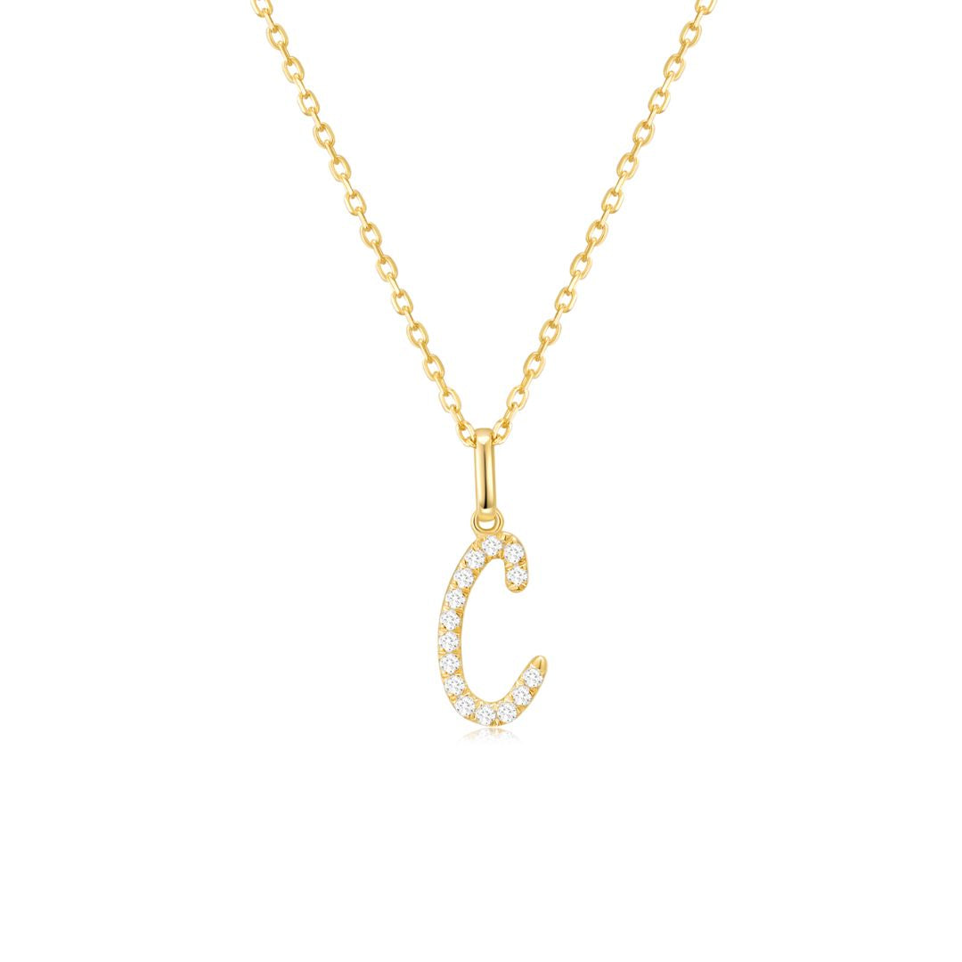 Classic Script Initial Necklace Yellow Gold (C) - Eclat by Oui