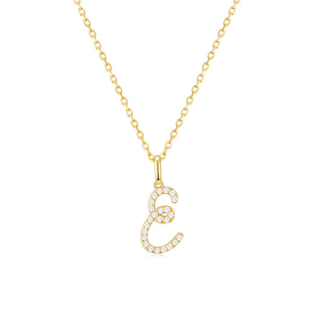Classic Script Initial Necklace Yellow Gold (E) - Eclat by Oui