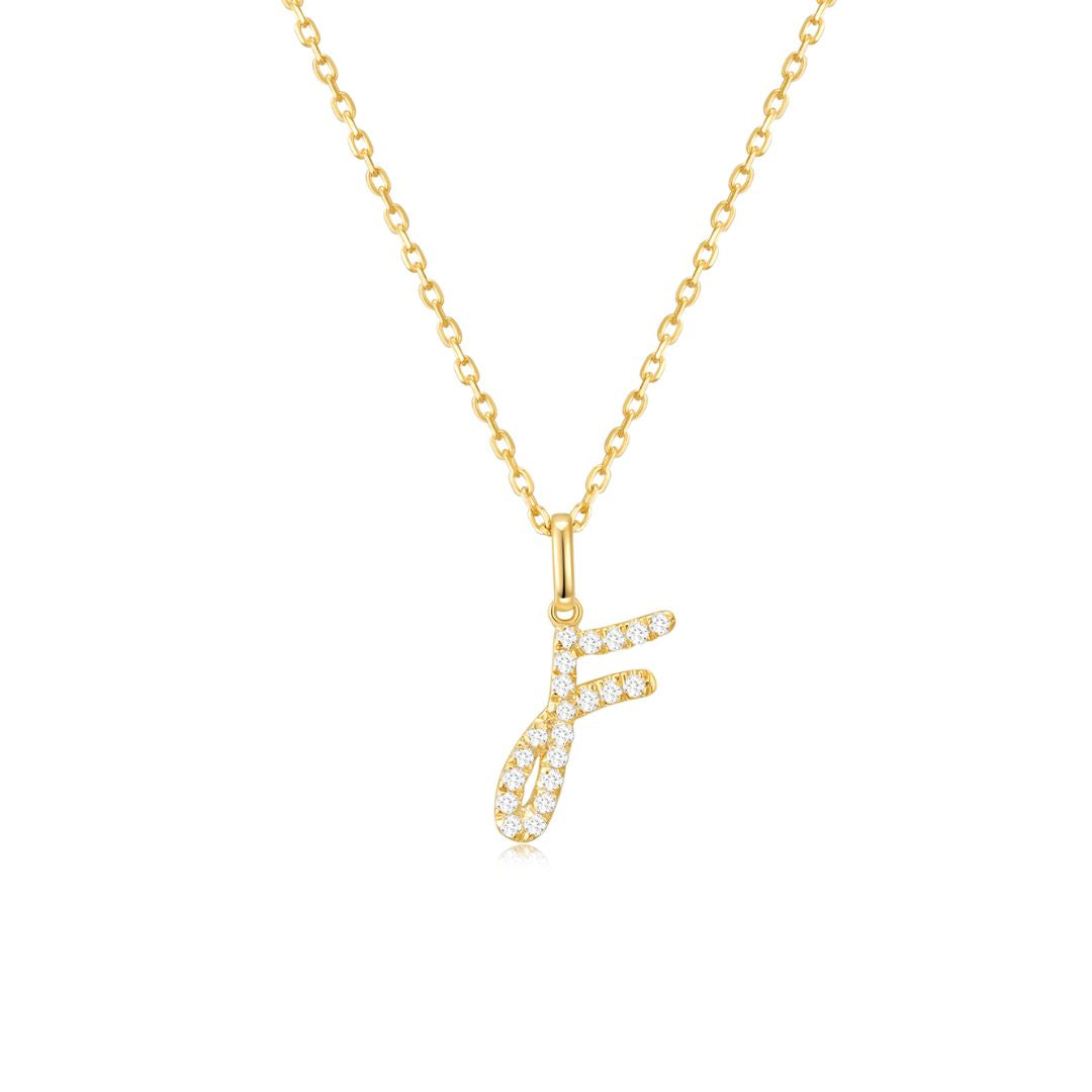Classic Script Initial Necklace Yellow Gold (F) - Eclat by Oui