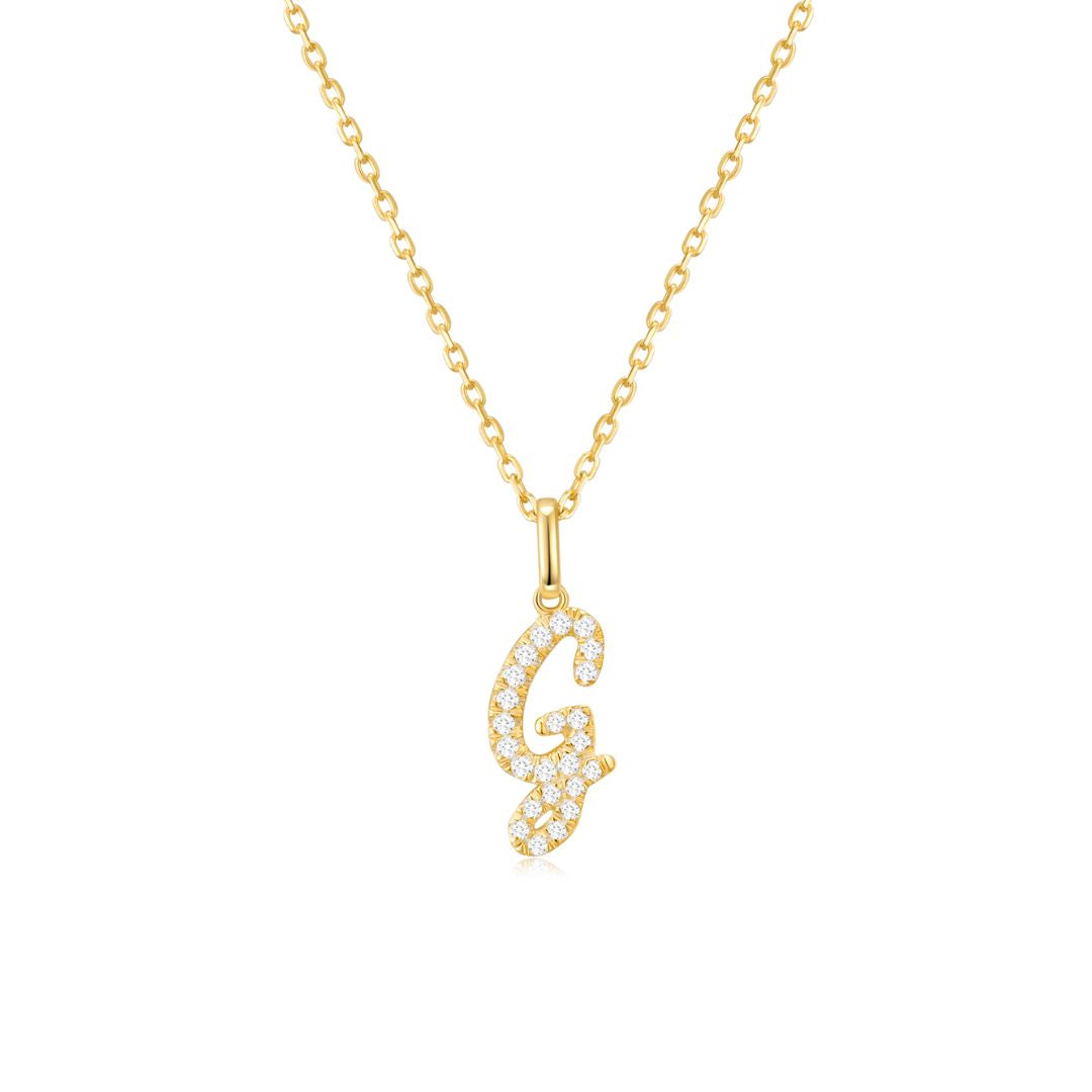 Classic Script Initial Necklace Yellow Gold (G) - Eclat by Oui