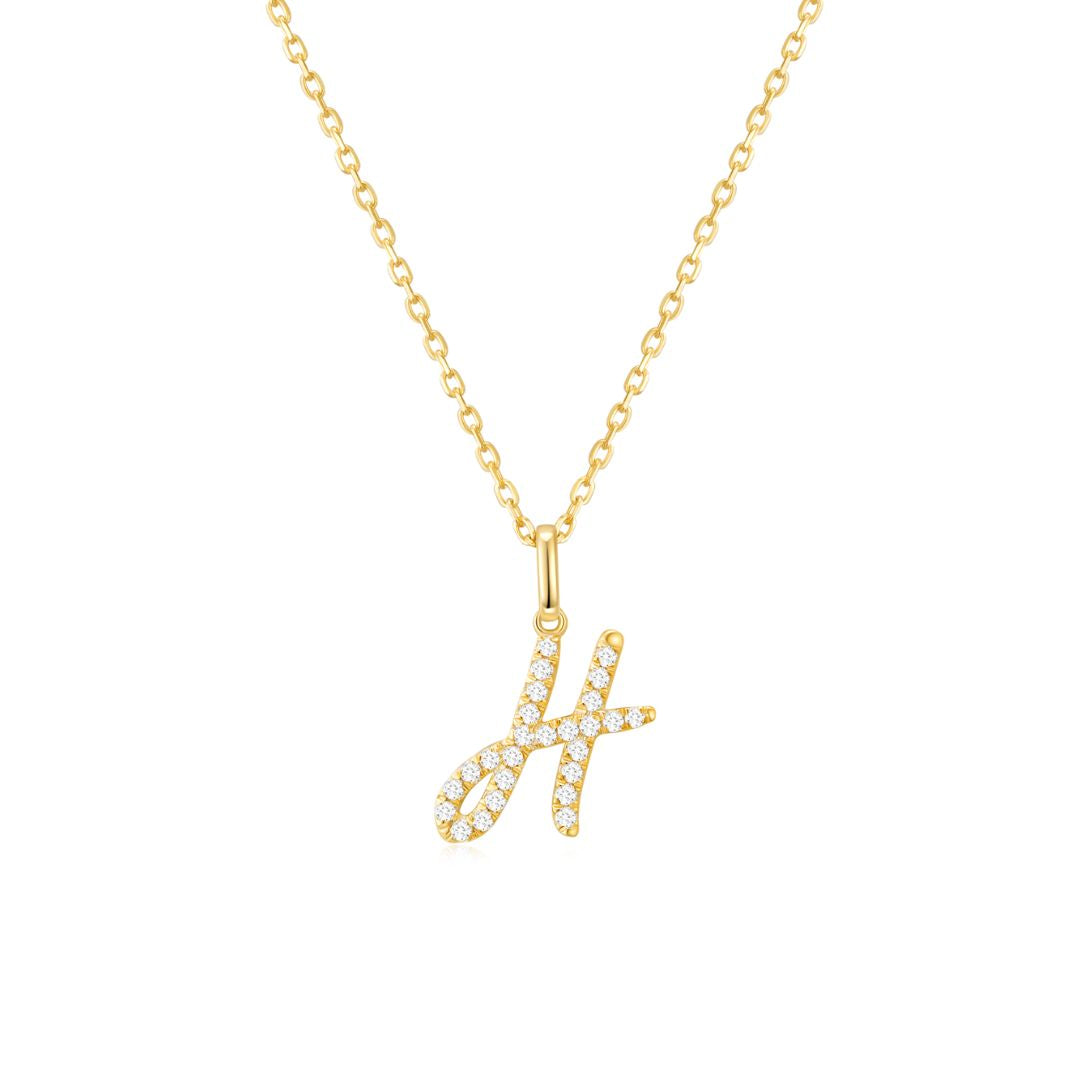 Classic Script Initial Necklace Yellow Gold (H) - Eclat by Oui