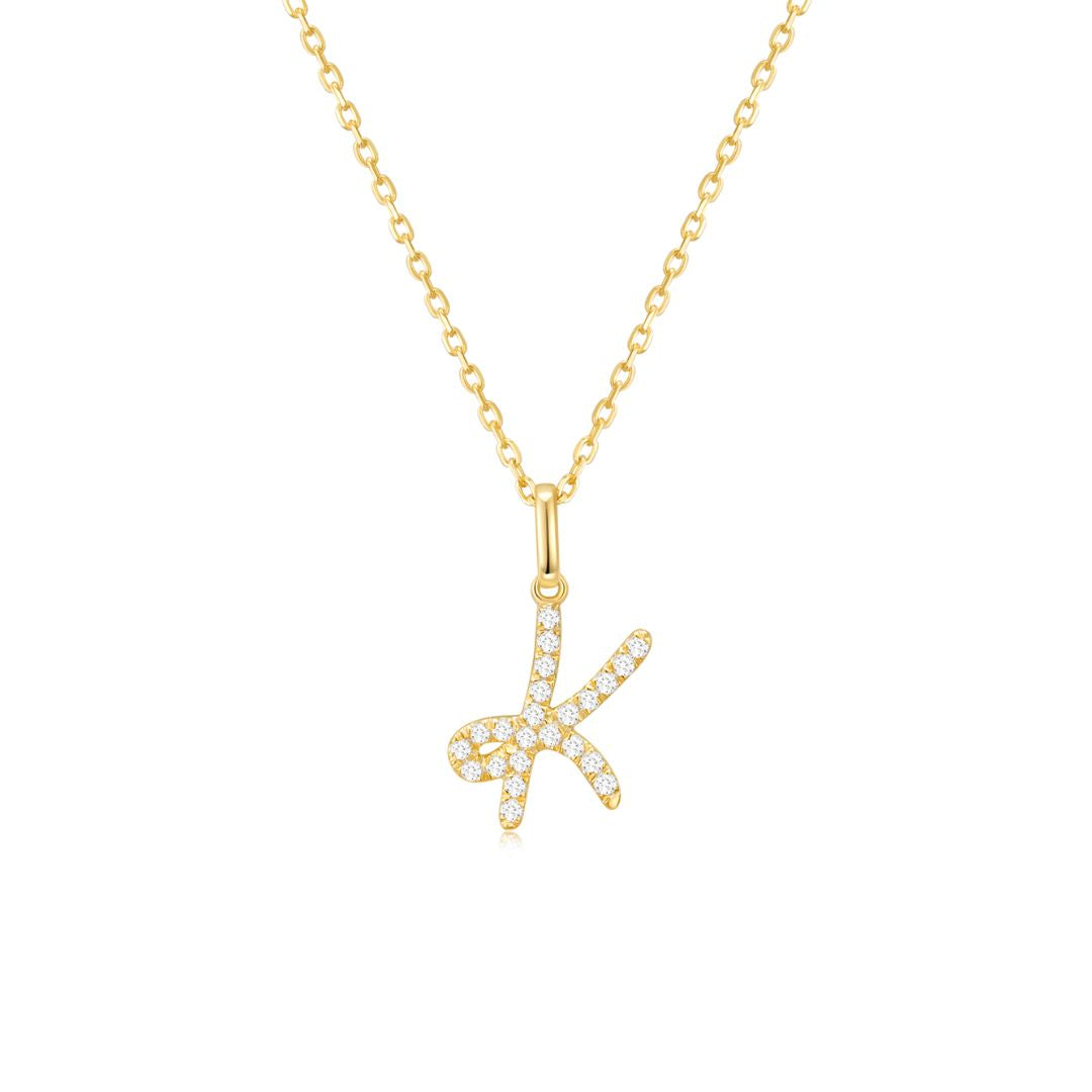 Classic Script Initial Necklace Yellow Gold (K) - Eclat by Oui