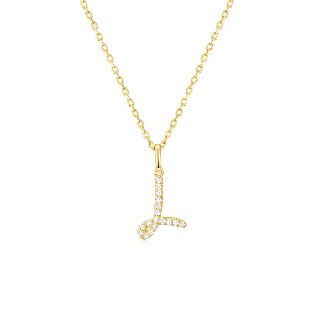 Classic Script Initial Necklace Yellow Gold (L) - Eclat by Oui