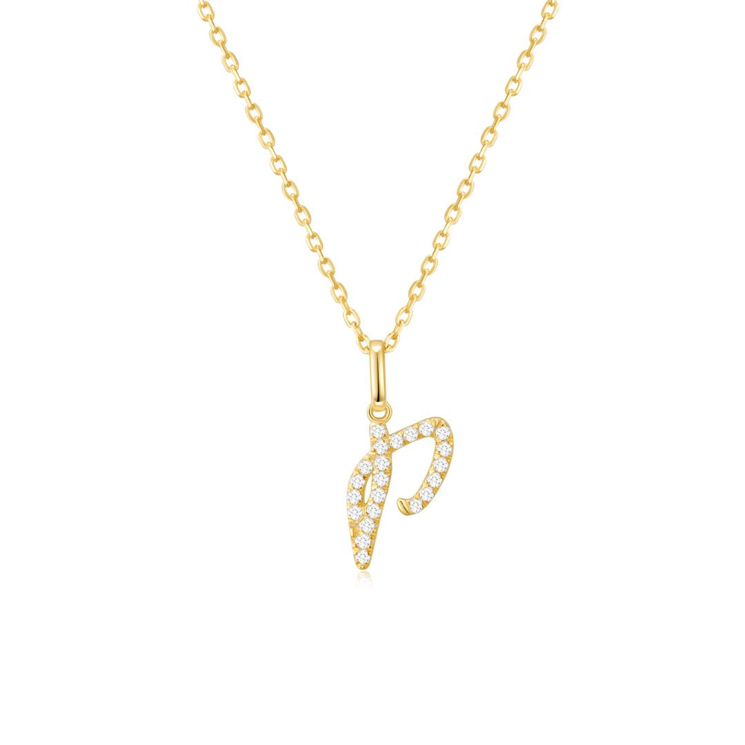 Classic Script Initial Necklace Yellow Gold (P) - Eclat by Oui