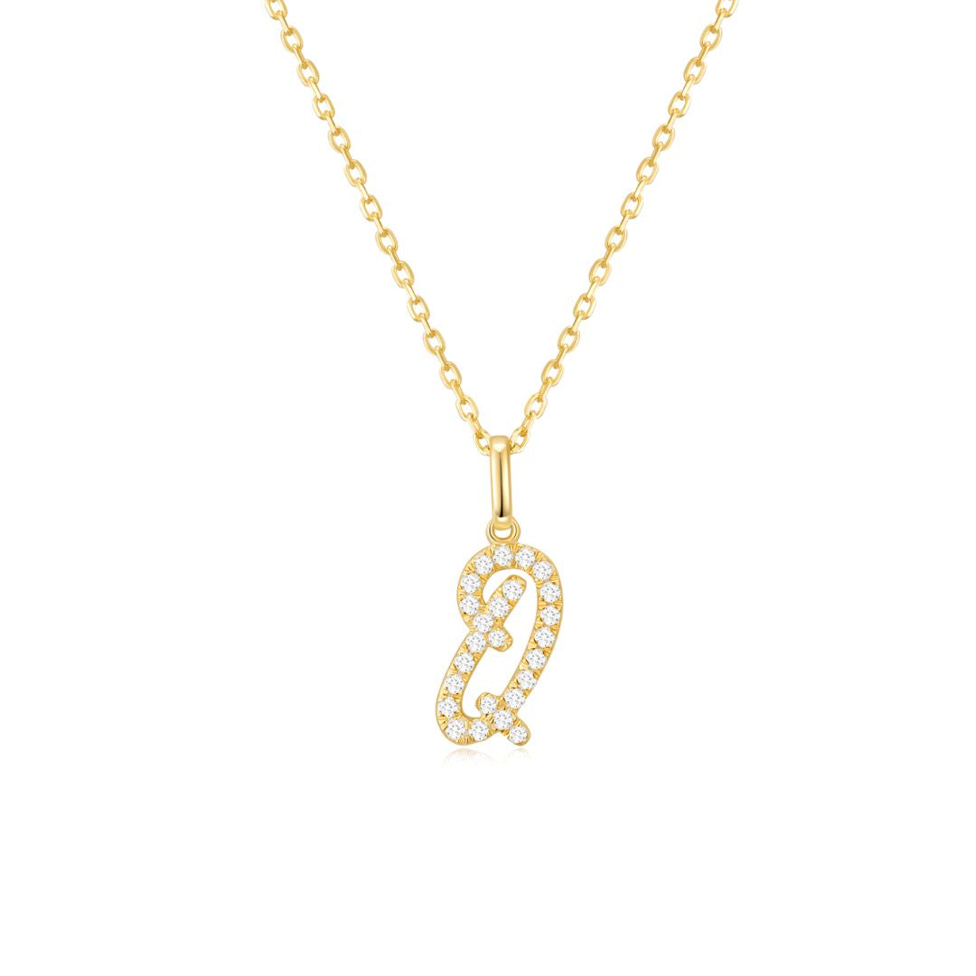 Classic Script Initial Necklace Yellow Gold (Q) - Eclat by Oui