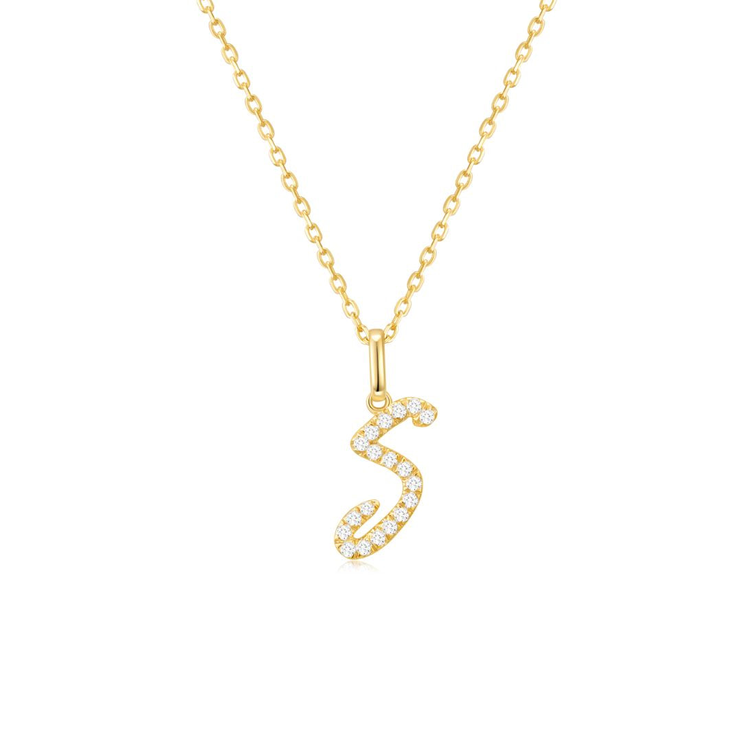Classic Script Initial Necklace Yellow Gold (S) - Eclat by Oui
