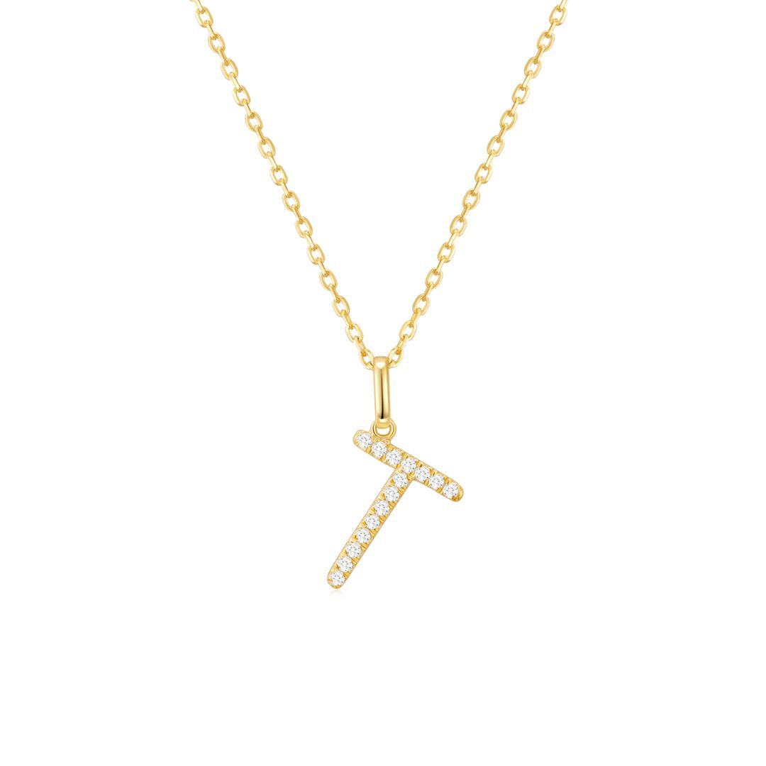 Classic Script Initial Necklace Yellow Gold (T) - Eclat by Oui