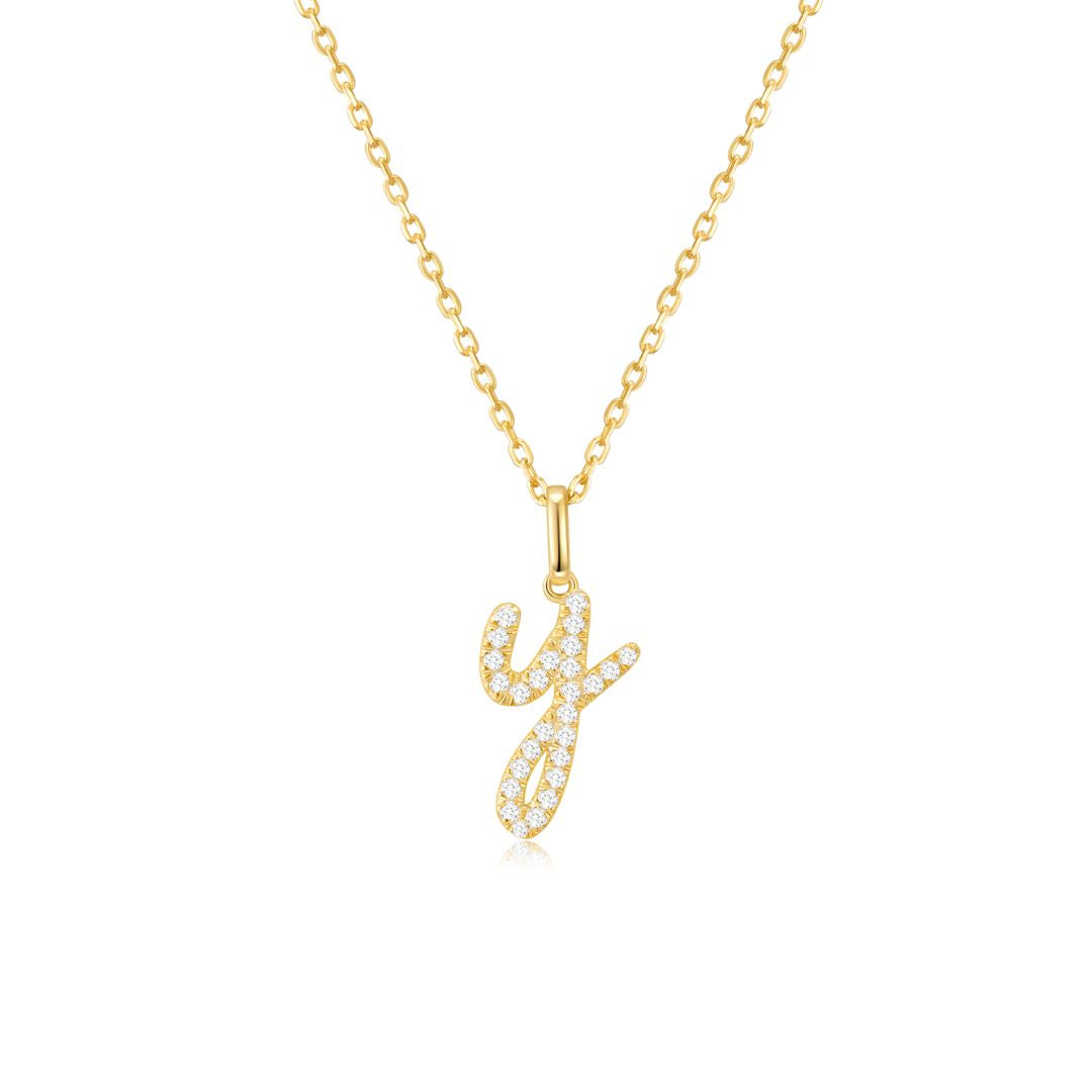 Classic Script Initial Necklace Yellow Gold (Y) - Eclat by Oui