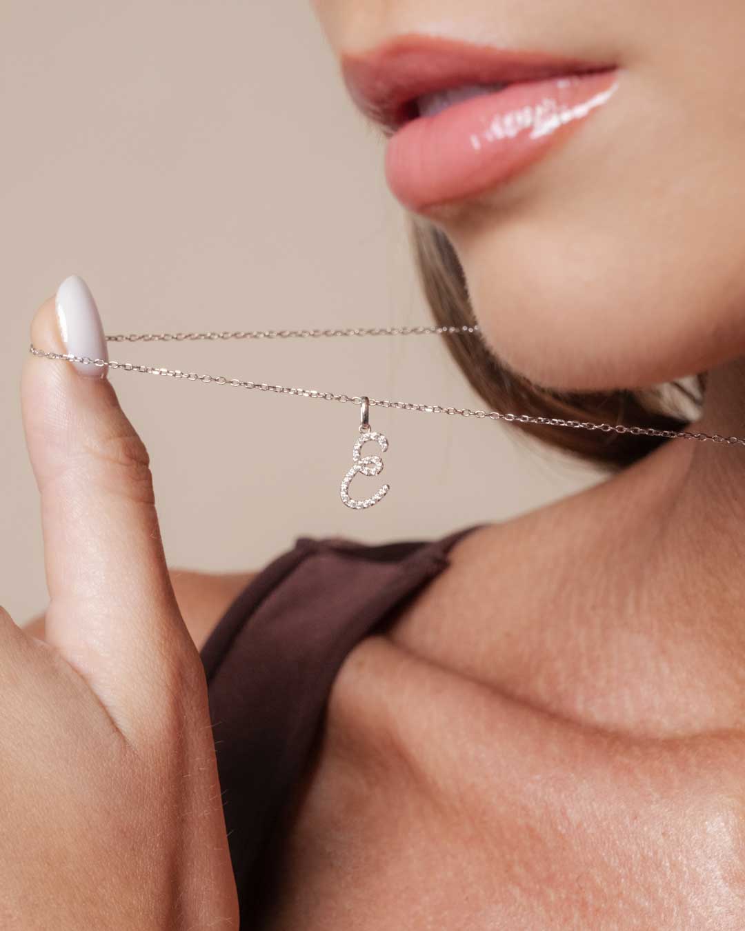 Classic Script Initial Necklace White Gold (Model 1) - Eclat by Oui