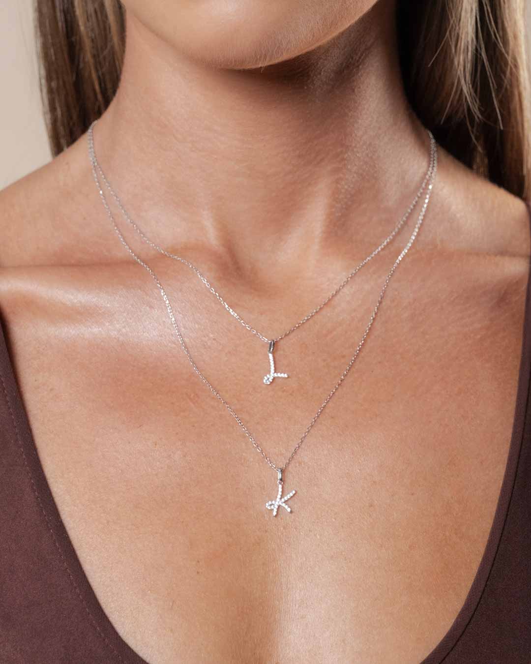 Classic Script Initial Necklace White Gold (Model 2) - Eclat by Oui