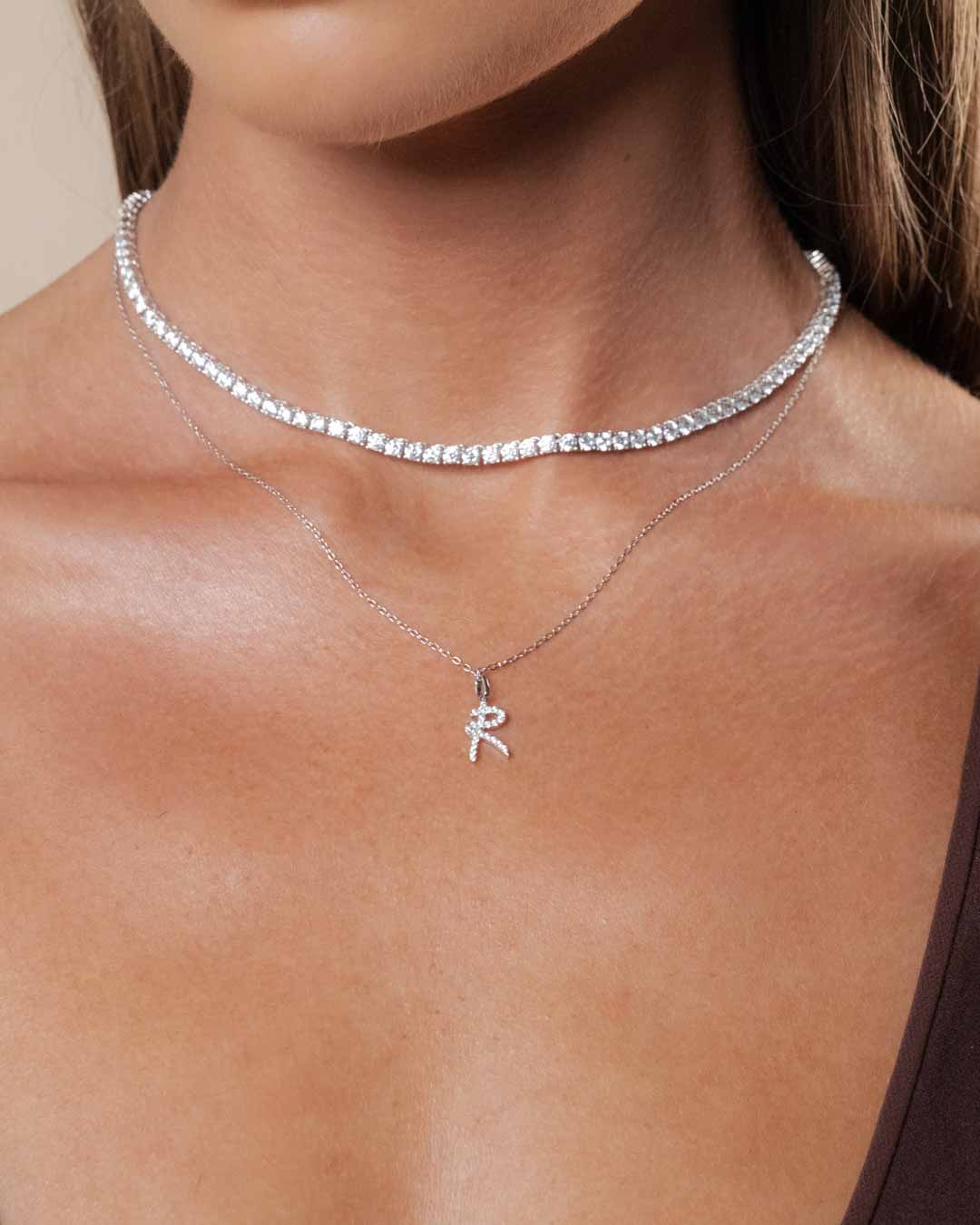 Classic Script Initial Necklace White Gold (Model 3) - Eclat by Oui