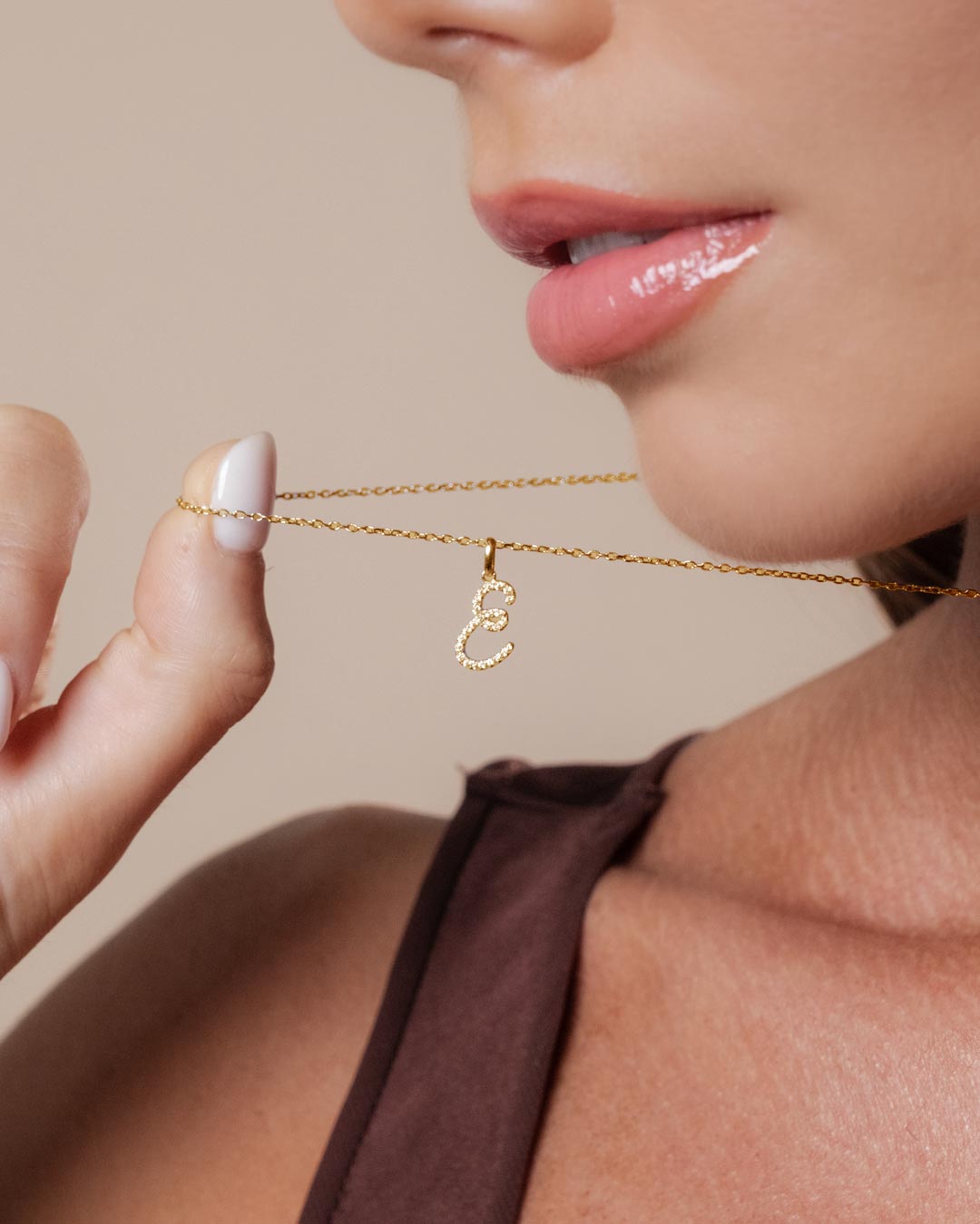 Classic Script Initial Necklace Yellow Gold (Model 2) - Eclat by Oui