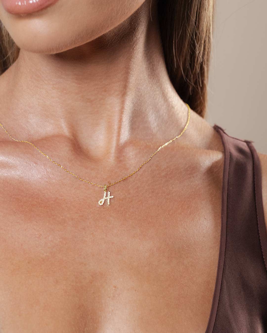 Classic Script Initial Necklace Yellow Gold (Model 3) - Eclat by Oui