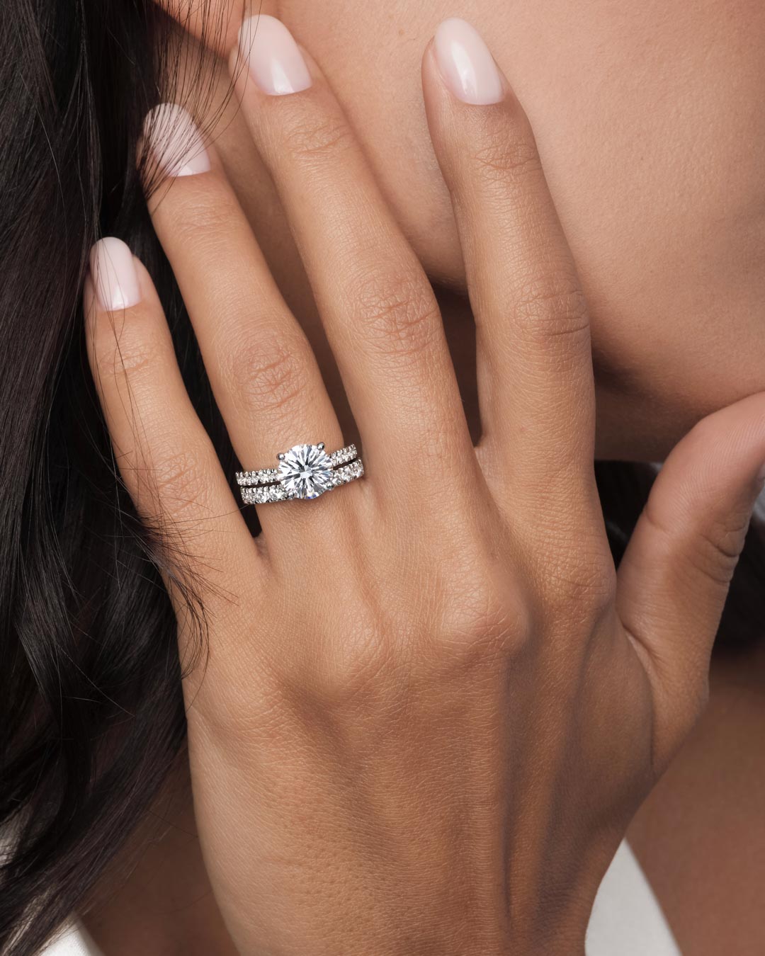 Diana Round Solitaire Pave Ring (4 Prong) (Model) - Éclat by Oui