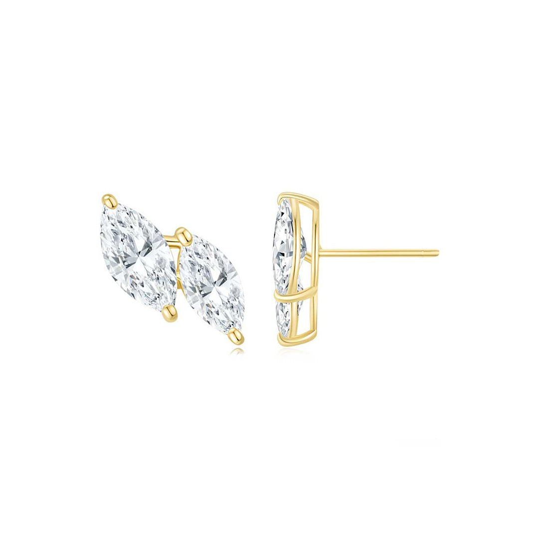 Double Marquise Step Ear Studs YG -Eclat by Oui