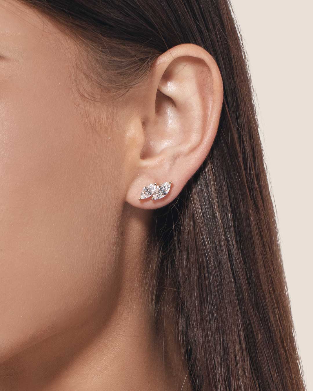 Double Marquise Step Ear Studs Small (Model) - Éclat by Oui