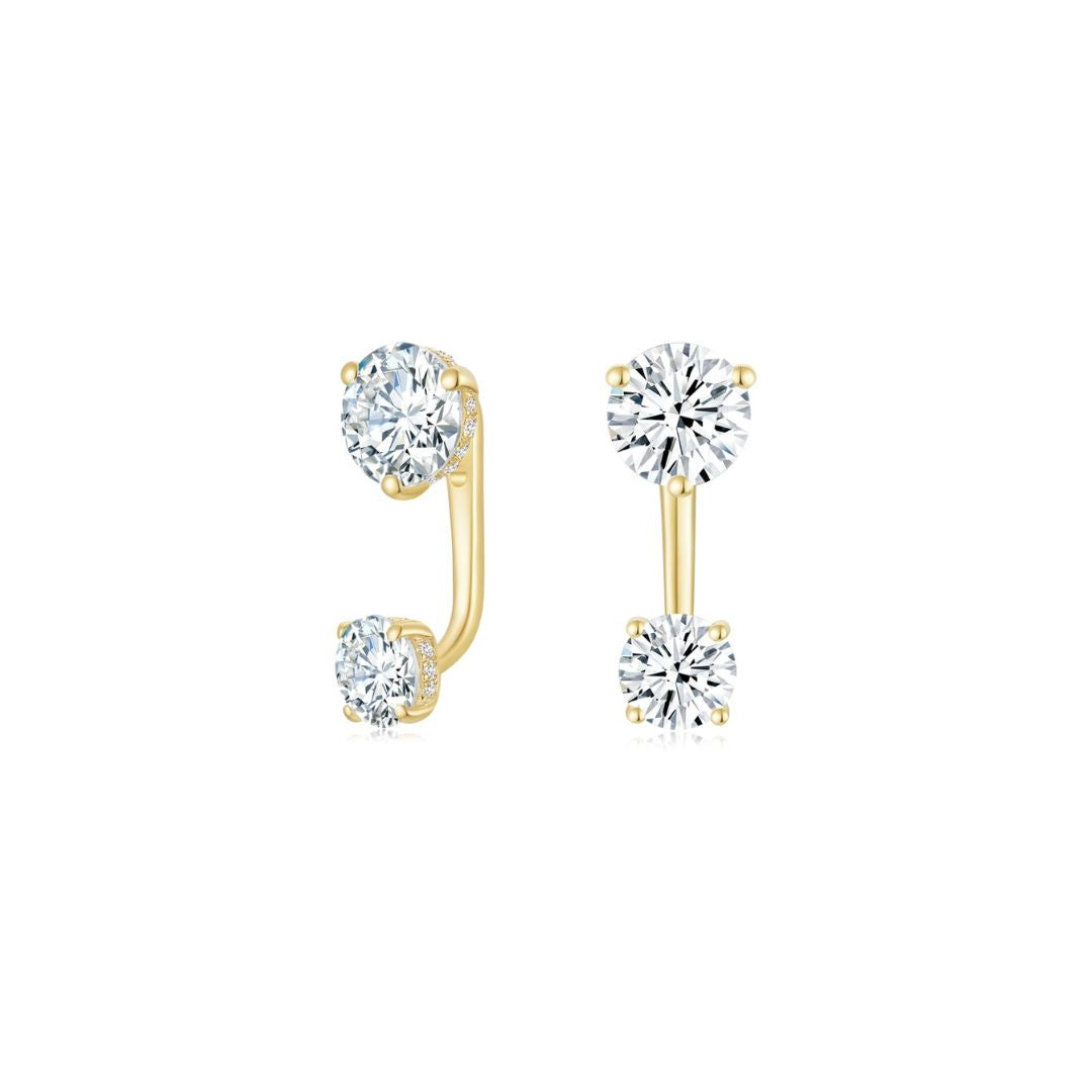 Double Round Solitaire Earrings YG - Eclat by Oui