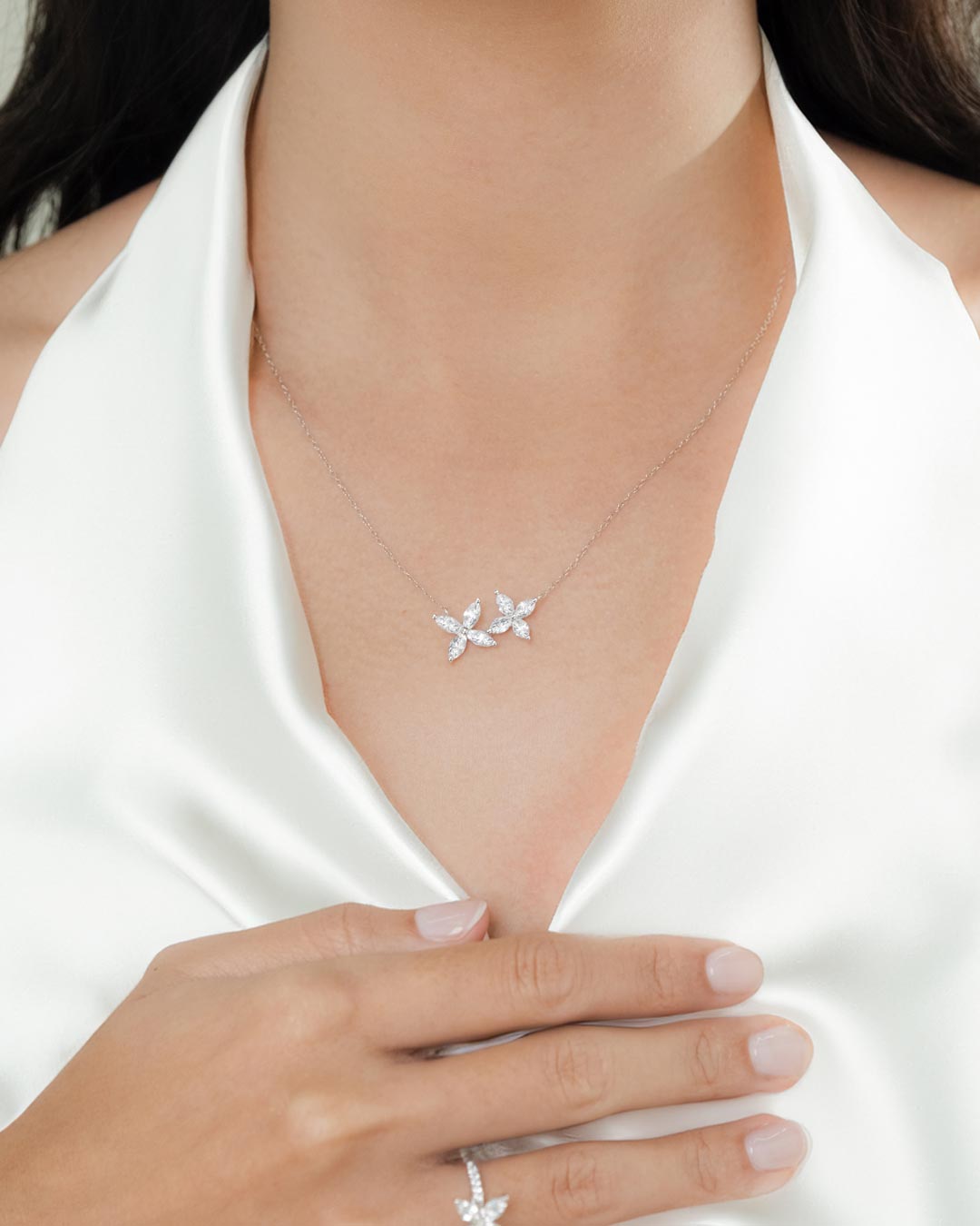 Double Cluster Marquise Necklace (Model) - Éclat by Oui