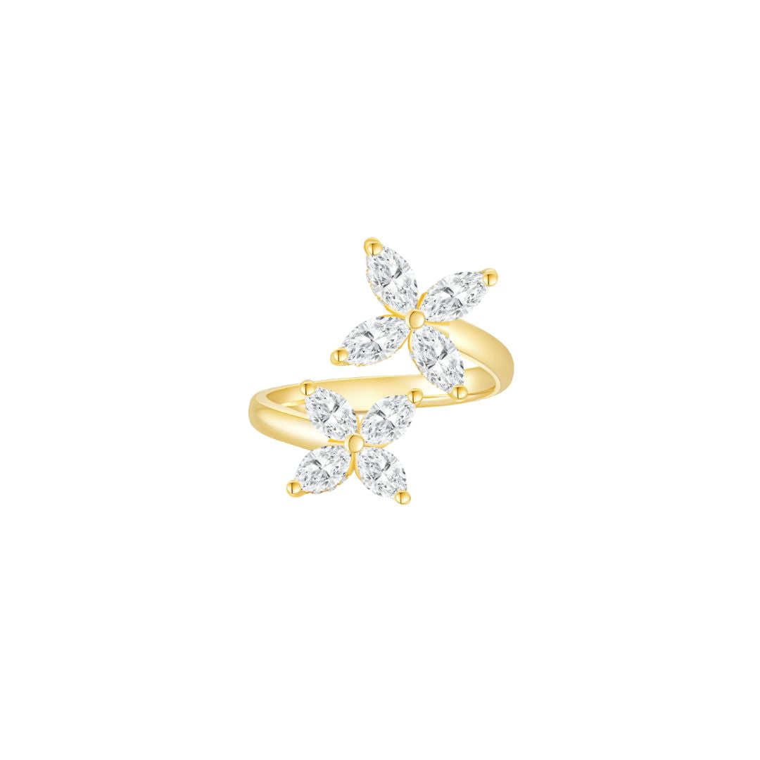 Double Cluster Marquise Ring YG (Front) - Éclat by Oui