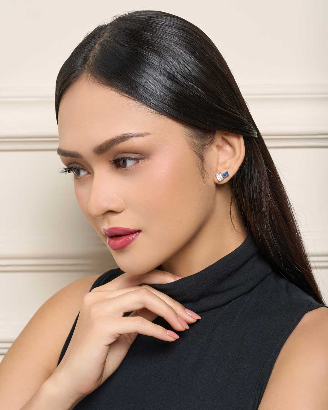 Double Emerald Ear Climbers in Blue Grey (Model) - Éclat by Oui