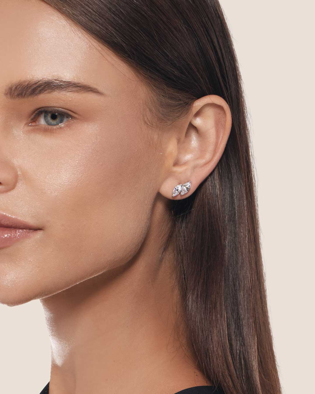 Double Marquise Step Ear Studs Small (Model) - Eclat by Oui