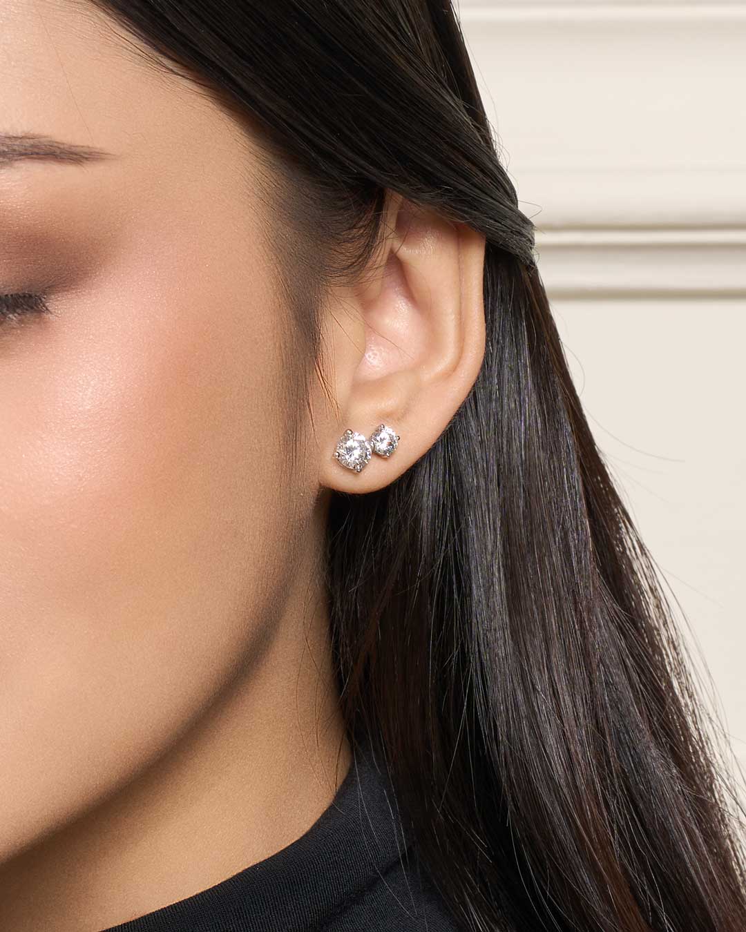 Double Round Solitaire Ear Climbers (Model) - Eclat by Oui